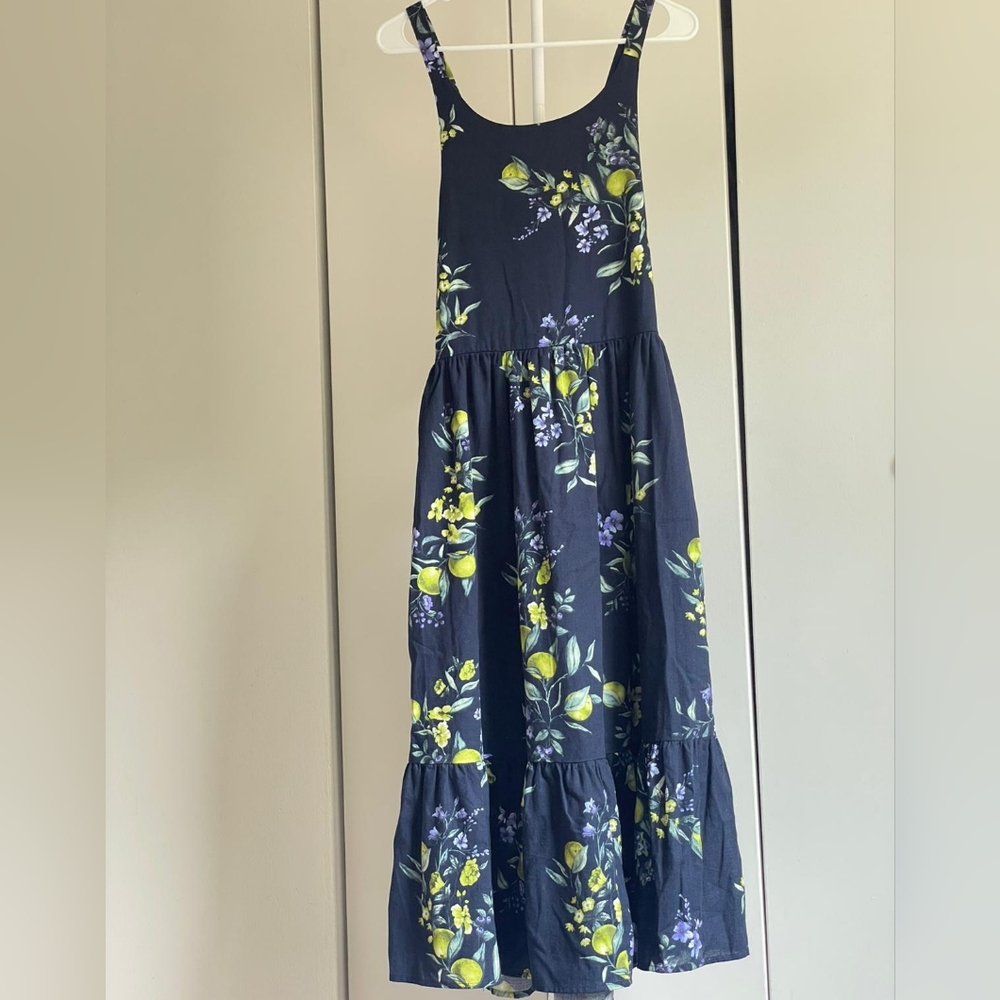 Time and Tru Navy Dress with Lemon Print